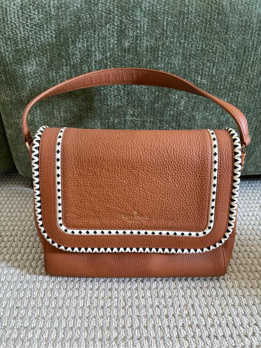 kate spade Brown Leather Shoulder Bag with White Trim